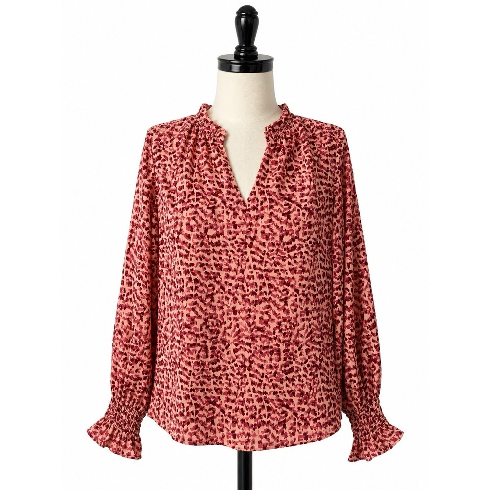 Mascomoda Women's V Neck Ruffled Collar Long‎ Puff Sleeve Lightweight Size S